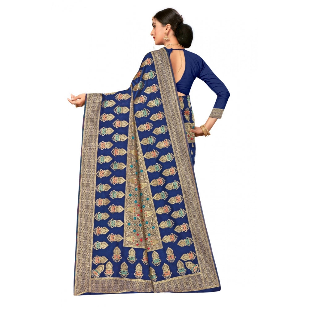 Shopper Beast Women's Banarasi Silk Designer Weaving Saree With Unstitched Blouse (Blue, 5.50 Mtrs)