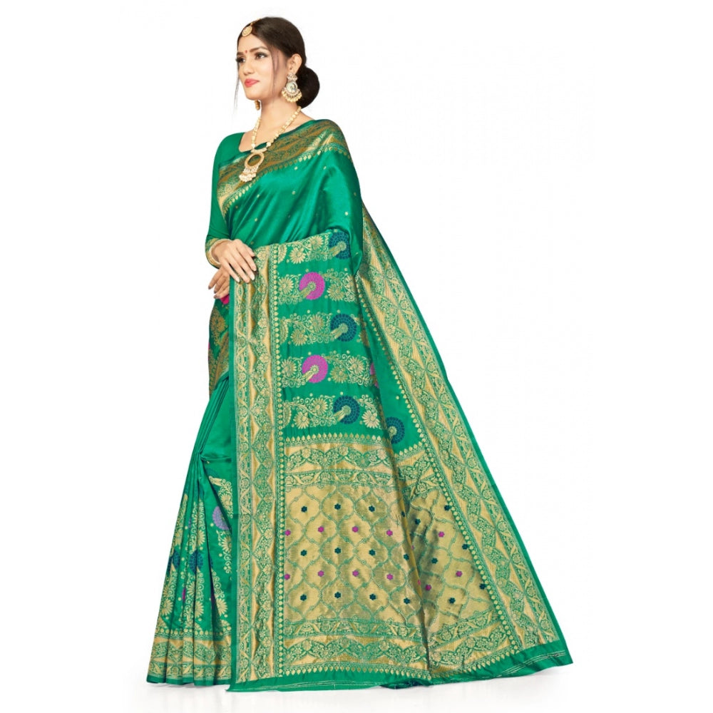 Shopper Beast Women's Banarasi Silk Designer Weaving Saree With Unstitched Blouse (Green, 5.50 Mtrs)