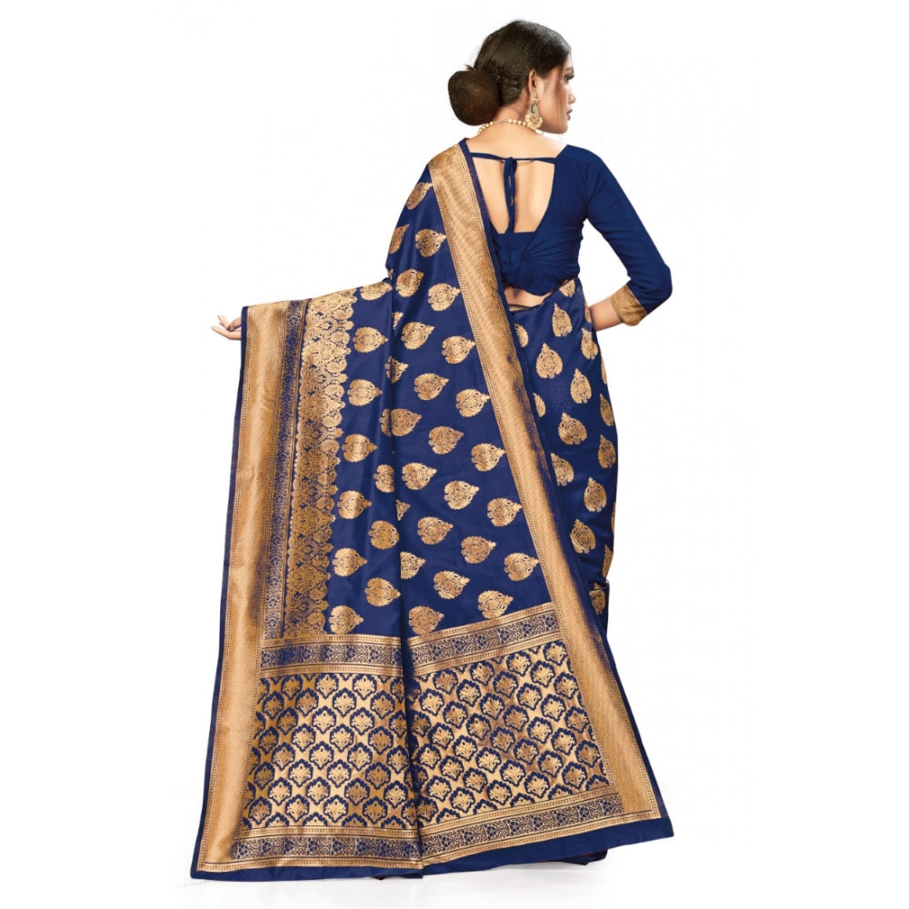 Shopper Beast Women's Banarasi Silk Designer Weaving Saree With Unstitched Blouse (Blue, 5.50 Mtrs)