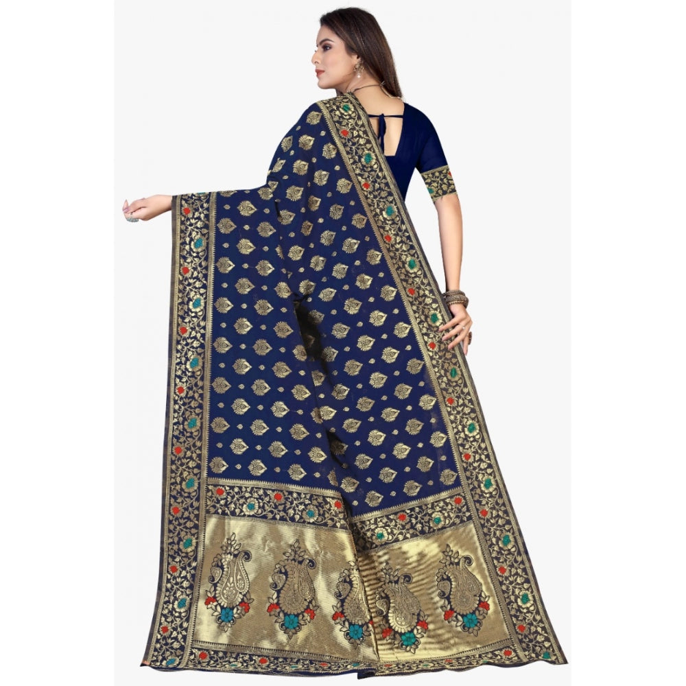 Shopper Beast Women's Banarasi Silk Designer Weaving Saree With Unstitched Blouse (Blue, 5.50 Mtrs)