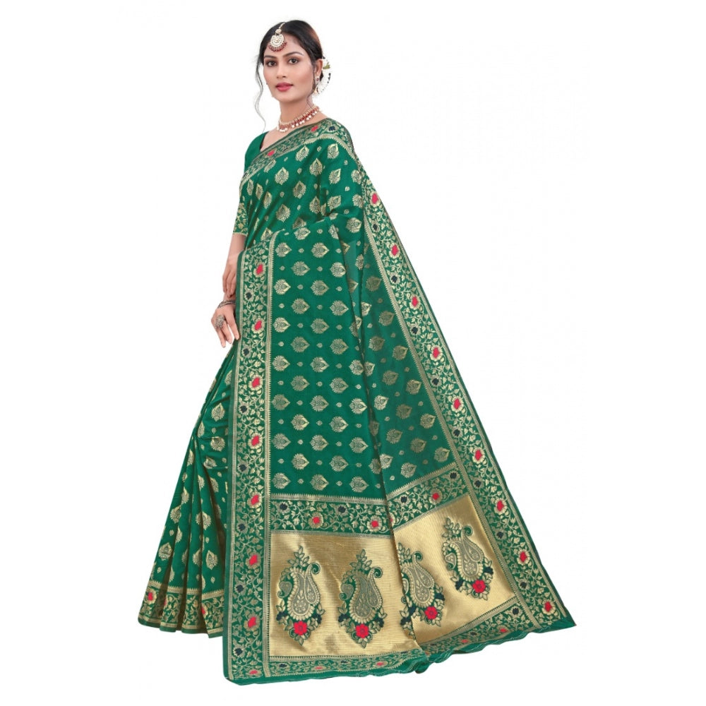 Shopper Beast Women's Banarasi Silk Designer Weaving Saree With Unstitched Blouse (Green, 5.50 Mtrs)