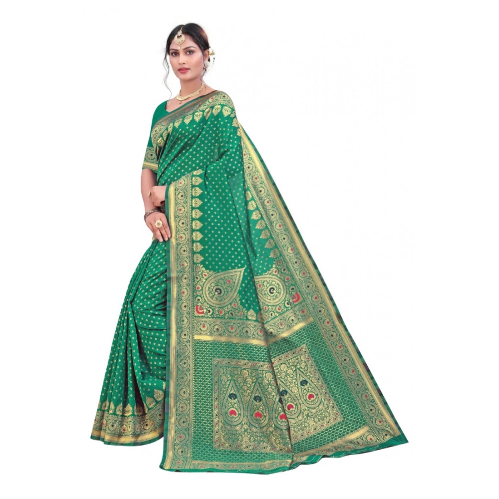 Shopper Beast Women's Banarasi Silk Designer Weaving Saree With Unstitched Blouse (Green, 5.50 Mtrs)