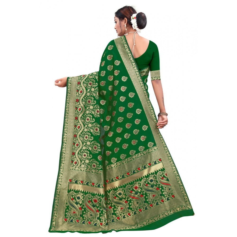 Shopper Beast Women's Banarasi Silk Designer Weaving Saree With Unstitched Blouse (Green, 5.50 Mtrs)