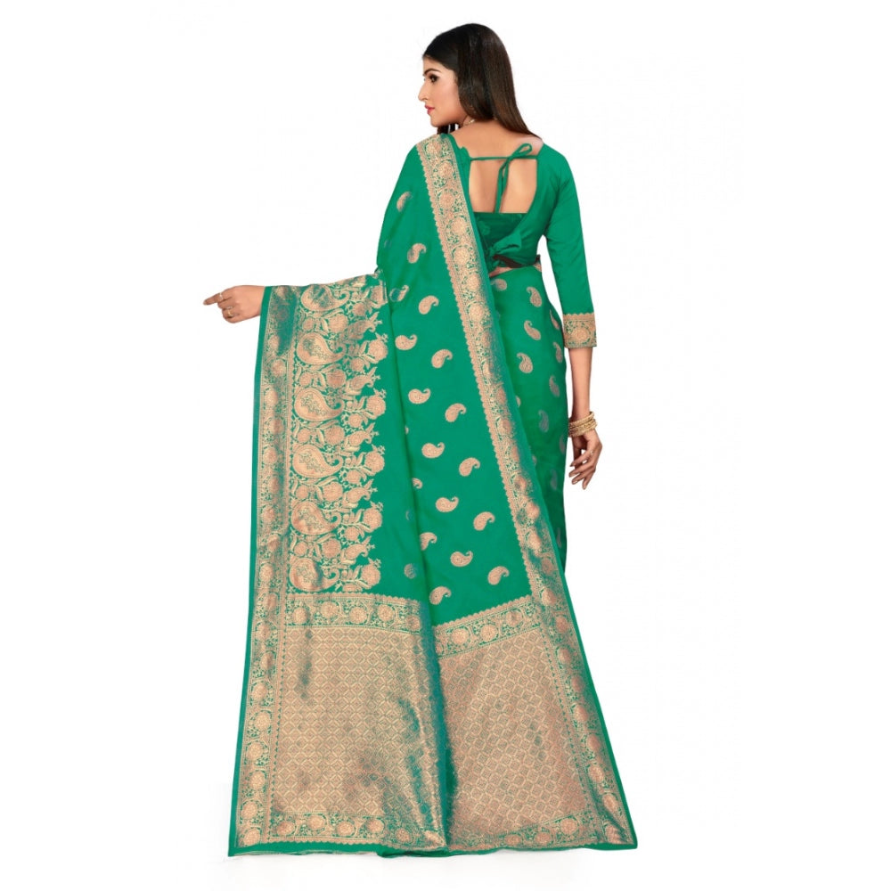 Shopper Beast Women's Banarasi Silk Designer Weaving Saree With Unstitched Blouse (Green, 5.50 Mtrs)