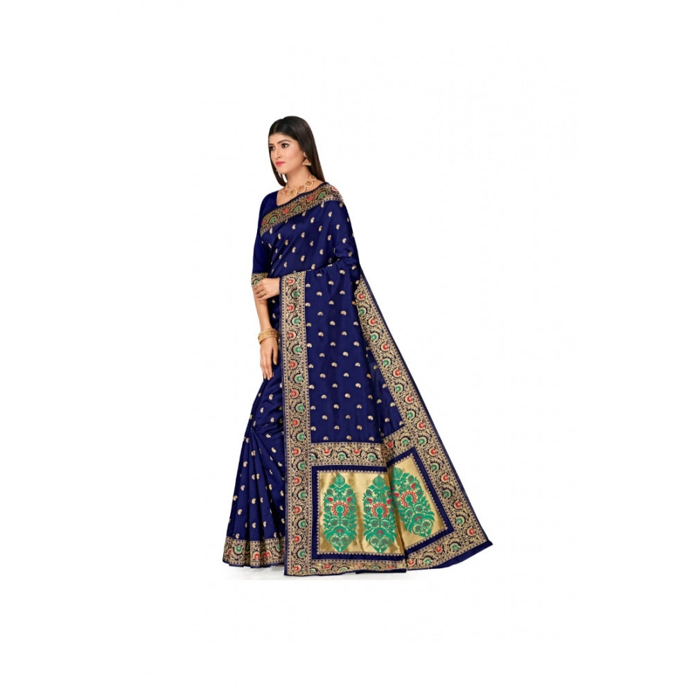 Shopper Beast Women's Banarasi Silk Designer Weaving Saree With Unstitched Blouse (Blue, 5.50 Mtrs)