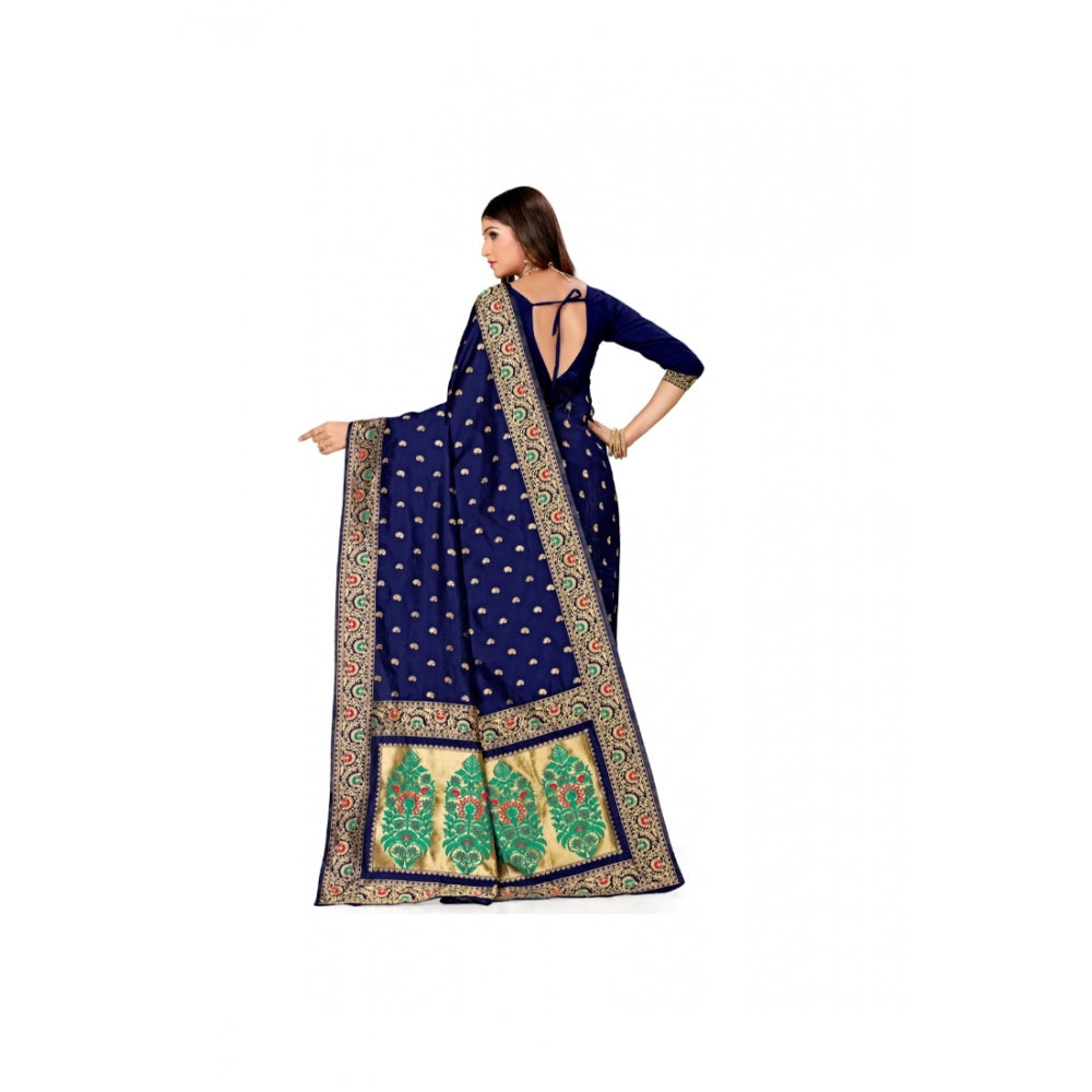 Shopper Beast Women's Banarasi Silk Designer Weaving Saree With Unstitched Blouse (Blue, 5.50 Mtrs)