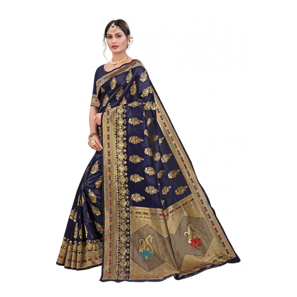 Shopper Beast Women's Banarasi Silk Designer Weaving Saree With Unstitched Blouse (Blue, 5.50 Mtrs)