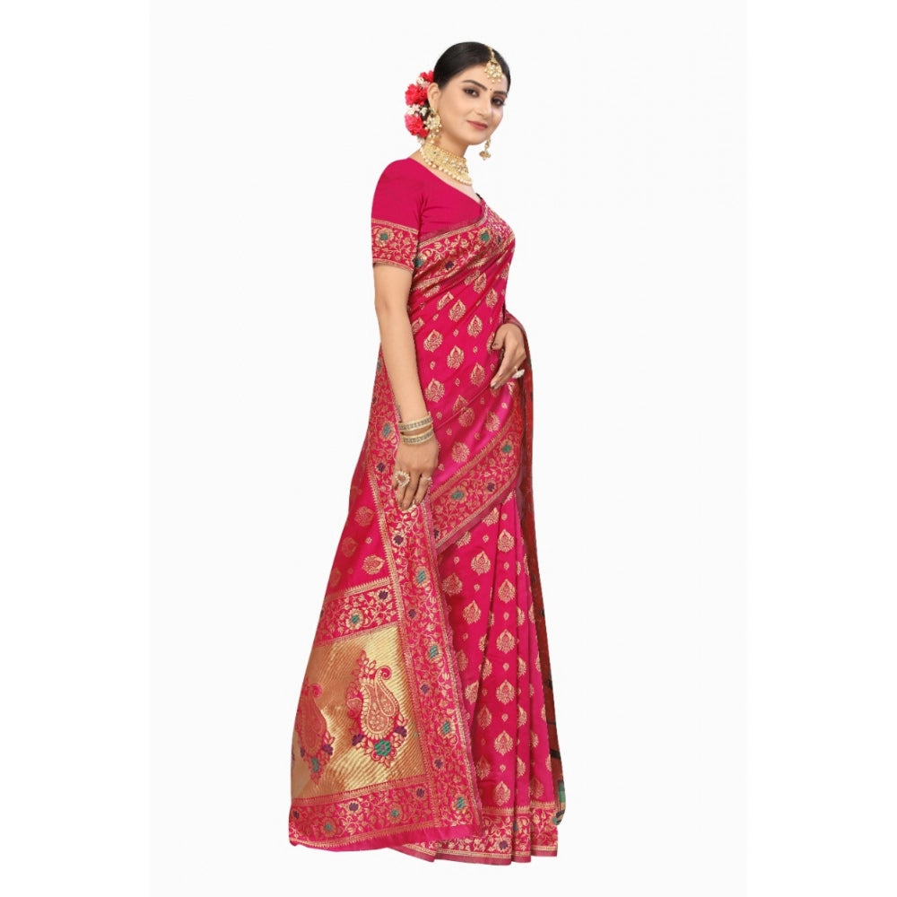 Shopper Beast Women's Banarasi Silk Designer Weaving Saree With Unstitched Blouse (Pink, 5.50 Mtrs)