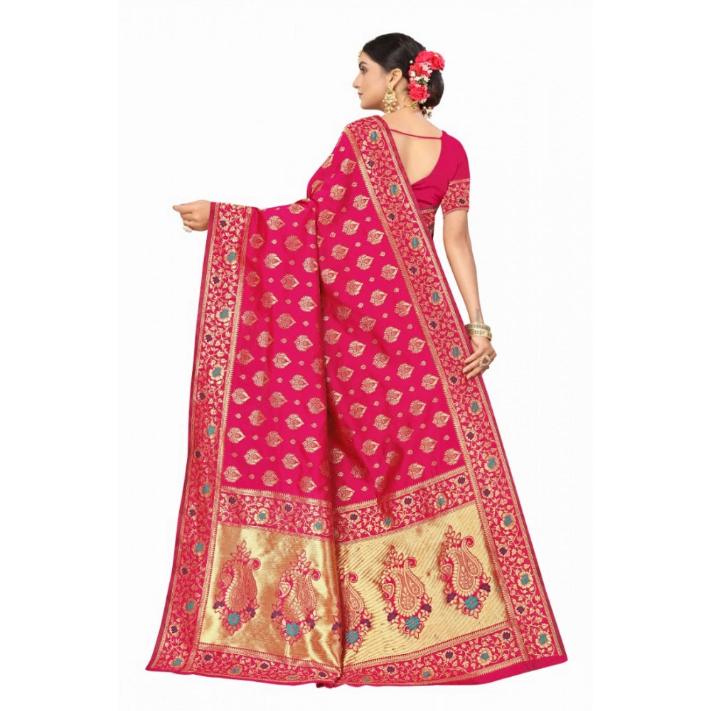 Shopper Beast Women's Banarasi Silk Designer Weaving Saree With Unstitched Blouse (Pink, 5.50 Mtrs)