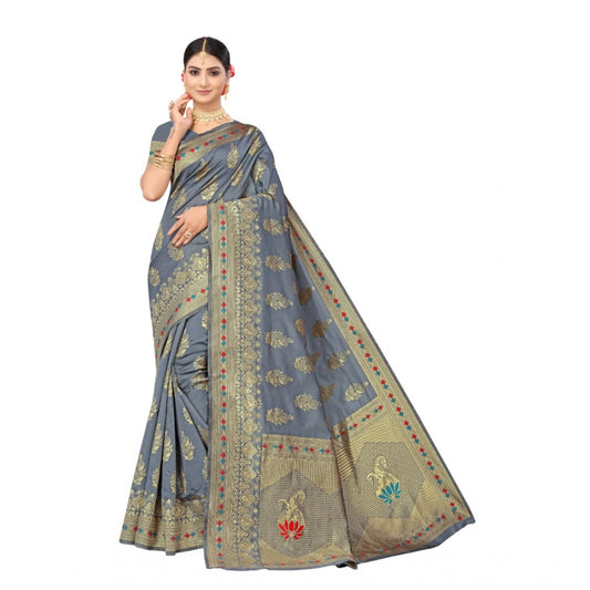 Shopper Beast Women's Banarasi Silk Designer Weaving Saree With Unstitched Blouse (Grey, 5.50 Mtrs)