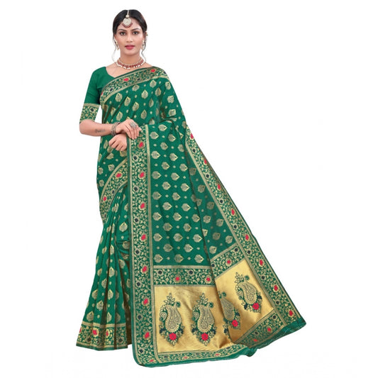 Shopper Beast Women's Banarasi Silk Designer Weaving Saree With Unstitched Blouse (Green, 5.50 Mtrs)