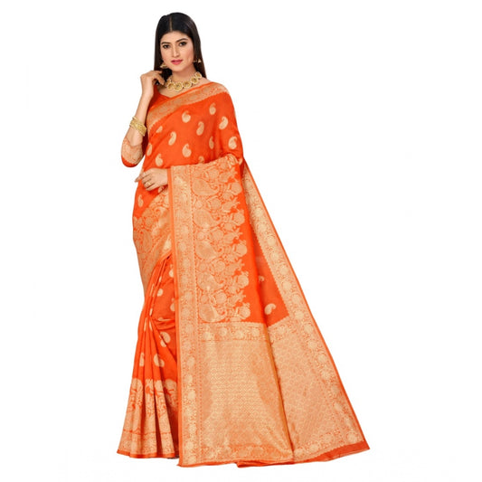 Shopper Beast Women's Banarasi Silk Designer Weaving Saree With Unstitched Blouse (Orange, 5.50 Mtrs)