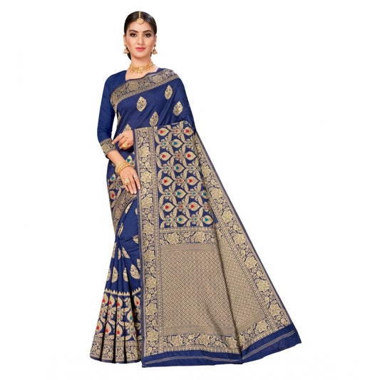 Shopper Beast Women's Banarasi Silk Designer Weaving Saree With Unstitched Blouse (Blue, 5.50 Mtrs)