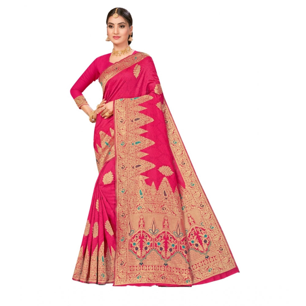 Shopper Beast Women's Banarasi Silk Designer Weaving Saree With Unstitched Blouse (Pink, 5.50 Mtrs)