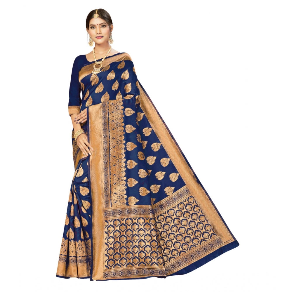 Shopper Beast Women's Banarasi Silk Designer Weaving Saree With Unstitched Blouse (Blue, 5.50 Mtrs)