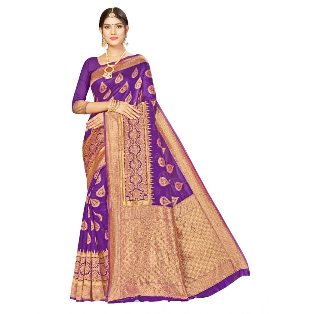 Shopper Beast Women's Banarasi Silk Designer Weaving Saree With Unstitched Blouse (Purple, 5.50 Mtrs)