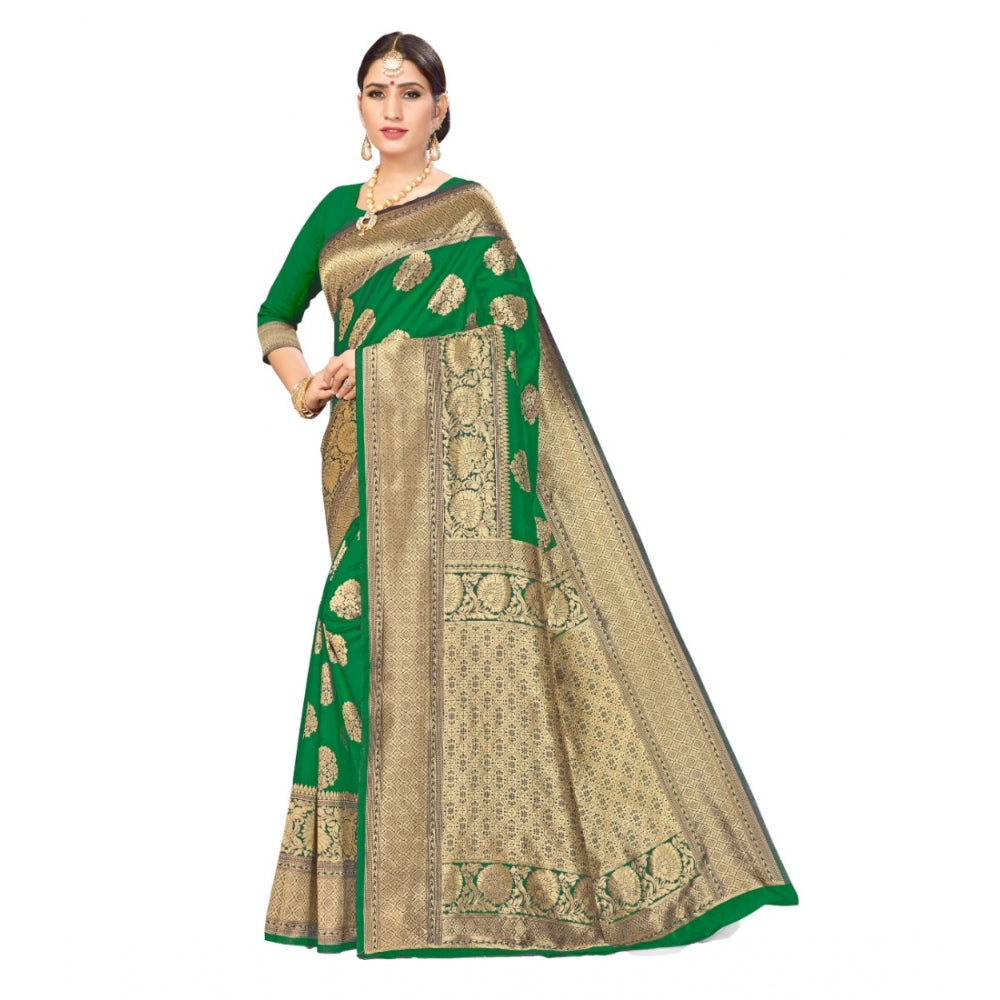 Shopper Beast Women's Banarasi Silk Designer Weaving Saree With Unstitched Blouse (Green, 5.50 Mtrs)