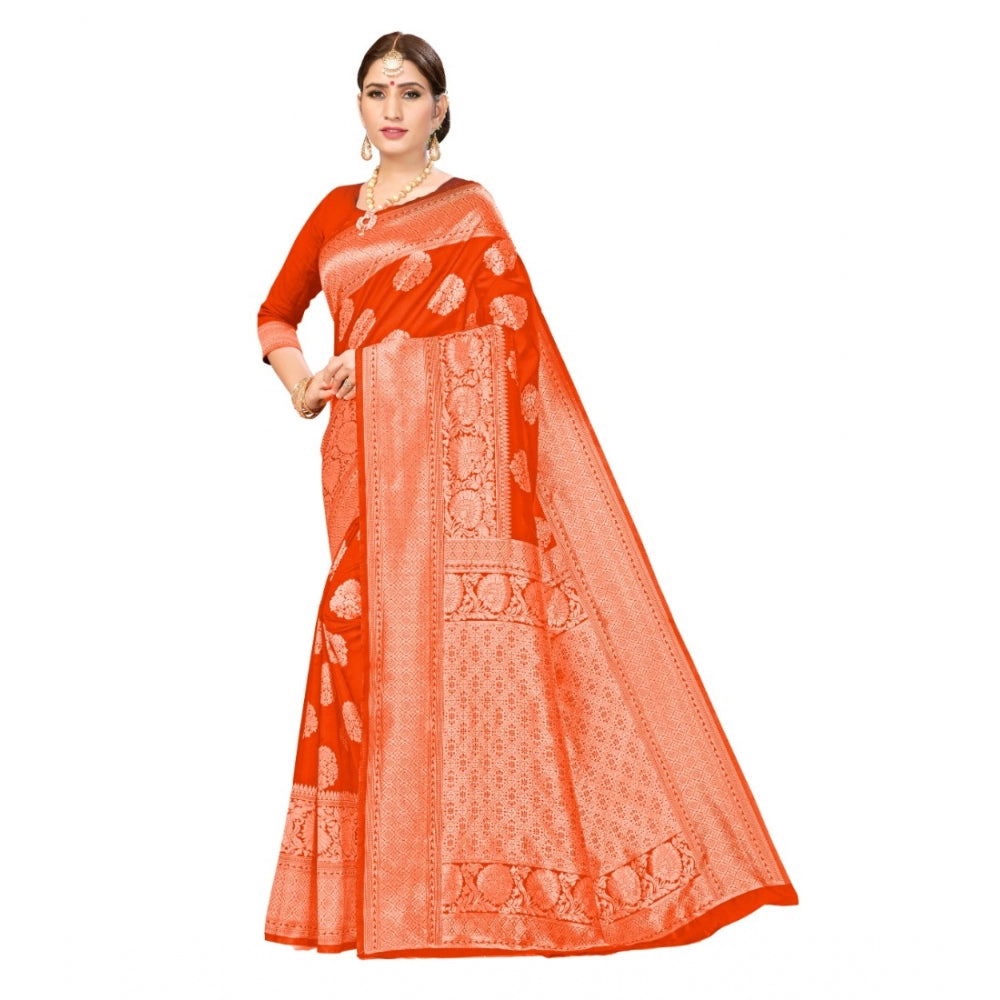 Shopper Beast Women's Banarasi Silk Designer Weaving Saree With Unstitched Blouse (Orange, 5.50 Mtrs)