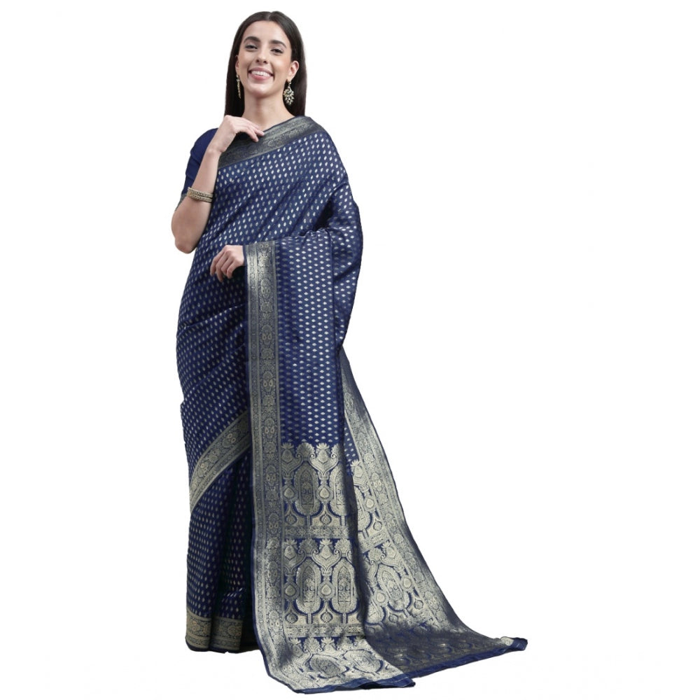 Shopper Beast Women's Kanjivaram Silk Designer Weaving Saree With Unstitched Blouse (Blue, 5.50 Mtrs)