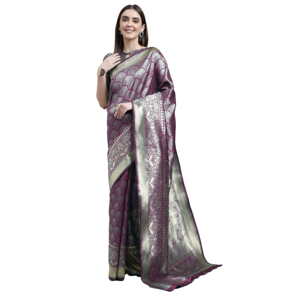 Shopper Beast Women's Banarasi Silk Designer Weaving Saree With Unstitched Blouse (Purple, 5.50 Mtrs)