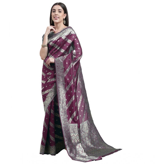 Shopper Beast Women's Banarasi Silk Designer Weaving Saree With Unstitched Blouse (Purple, 5.50 Mtrs)