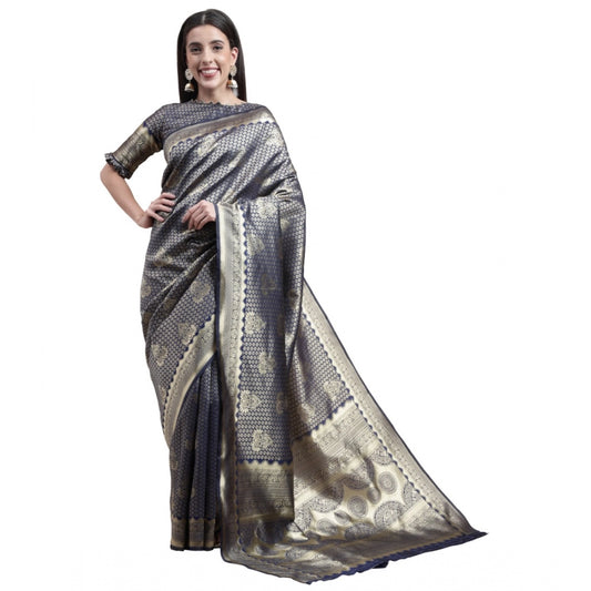 Shopper Beast Women's Banarasi Silk Designer Weaving Saree With Unstitched Blouse (Blue, 5.50 Mtrs)