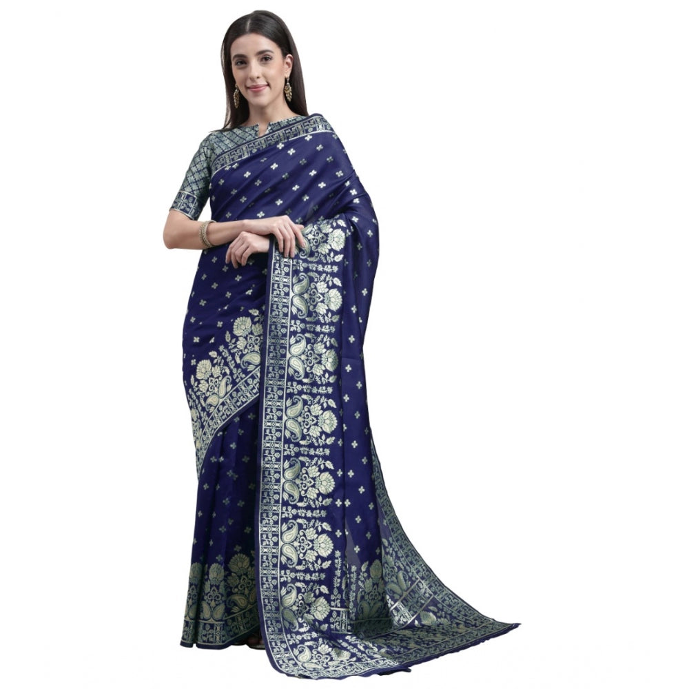 Shopper Beast Women's Banarasi Silk Designer Weaving Saree With Unstitched Blouse (Blue, 5.50 Mtrs)