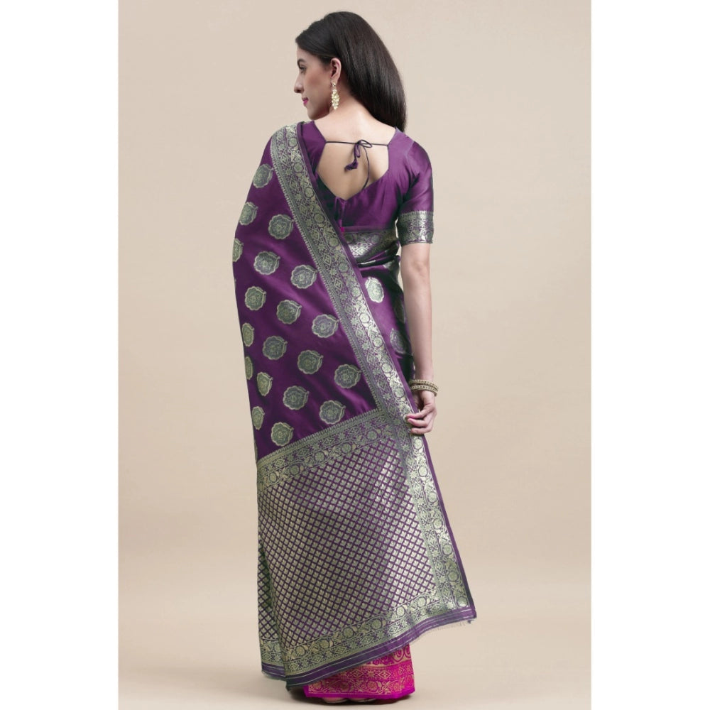 Shopper Beast Women's Kanjivaram Silk Designer Weaving Saree With Unstitched Blouse (Voilet &amp; Purple, 5.50 Mtrs)