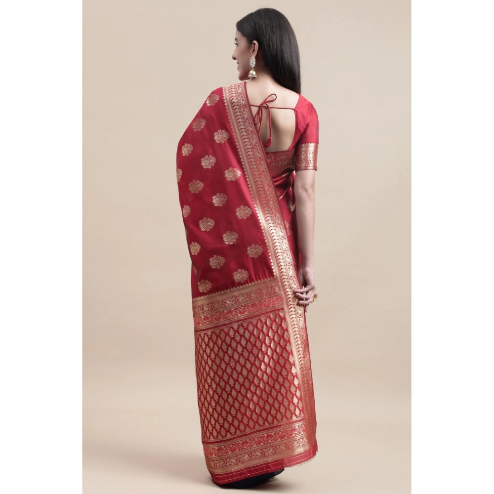 Shopper Beast Women's Kanjivaram Silk Designer Weaving Saree With Unstitched Blouse (Red,Blue, 5.50 Mtrs)