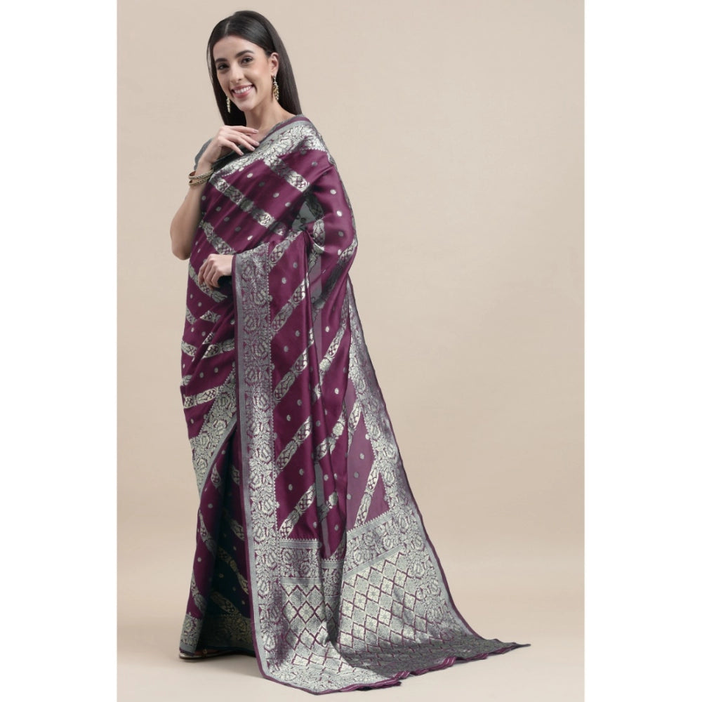 Shopper Beast Women's Banarasi Silk Designer Weaving Saree With Unstitched Blouse (Purple, 5.50 Mtrs)