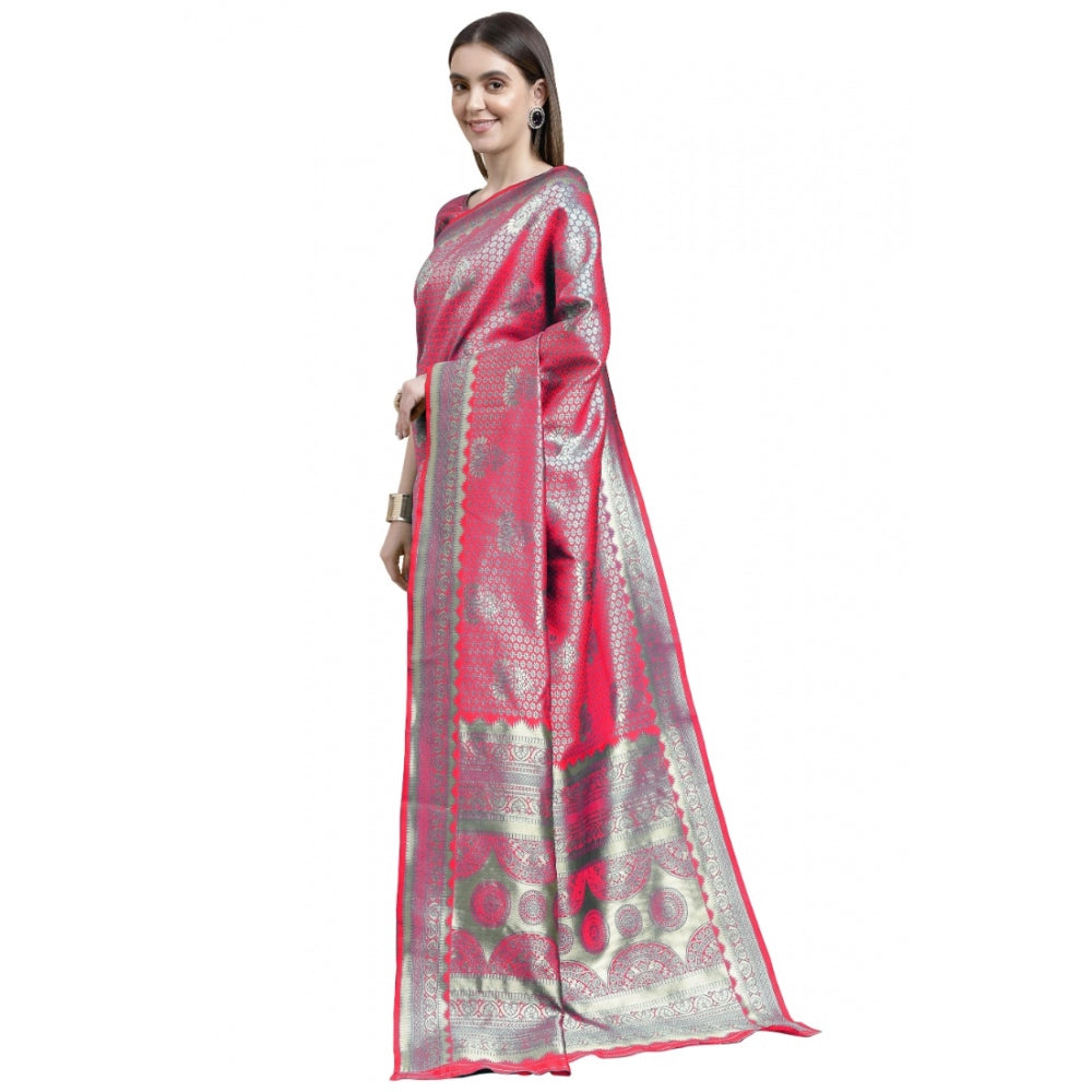 Shopper Beast Women's Banarasi Silk Designer Weaving Saree With Unstitched Blouse (Pink, 5.50 Mtrs)