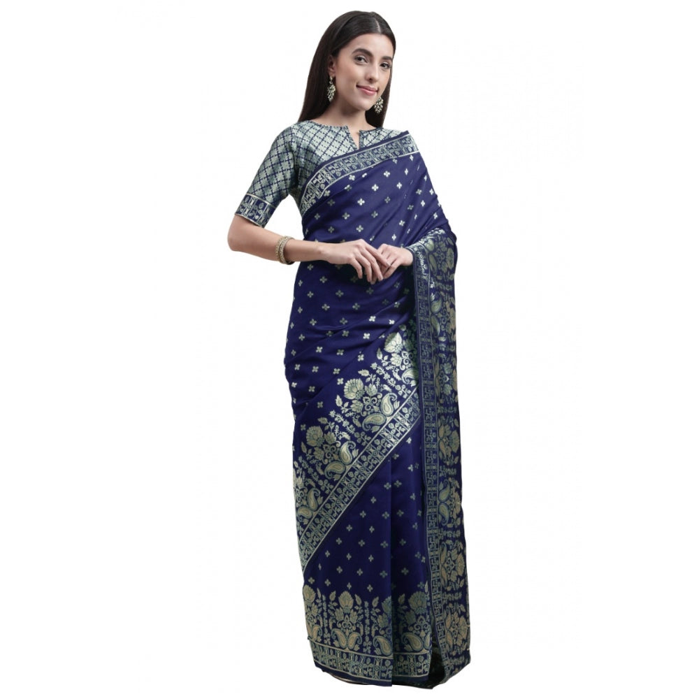 Shopper Beast Women's Banarasi Silk Designer Weaving Saree With Unstitched Blouse (Blue, 5.50 Mtrs)