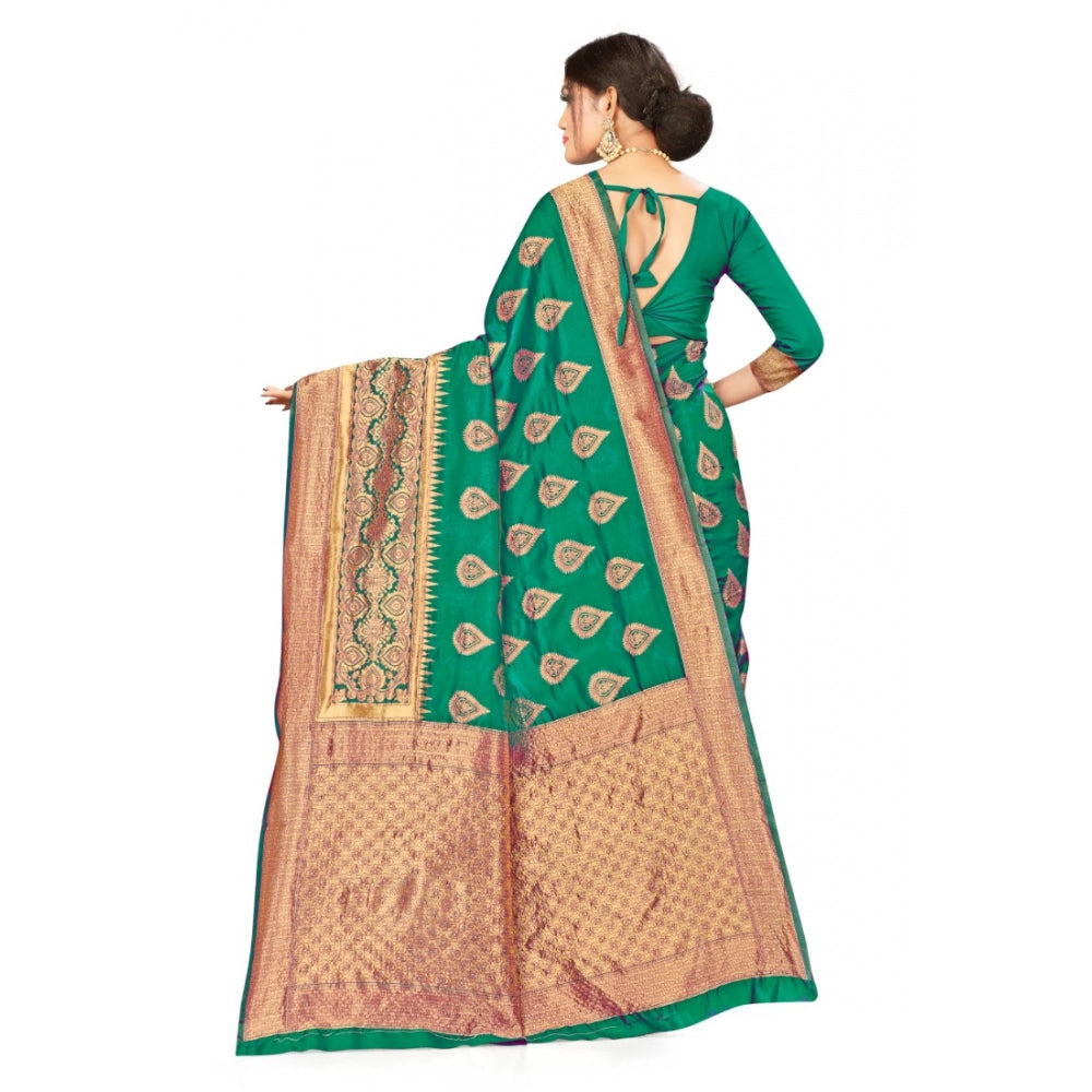 Shopper Beast Women's Banarasi Silk Designer Weaving Saree With Unstitched Blouse (Green, 5.50 Mtrs)