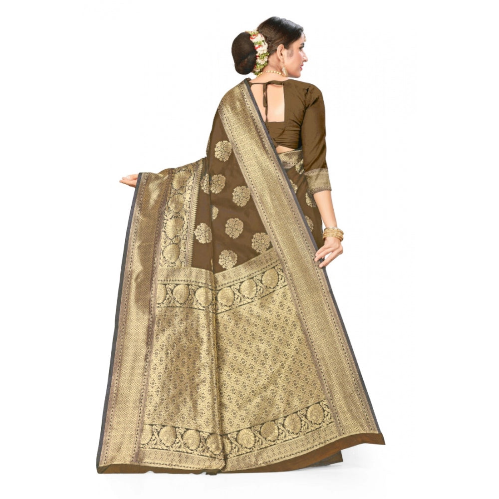 Shopper Beast Women's Banarasi Silk Designer Weaving Saree With Unstitched Blouse (Brown, 5.50 Mtrs)