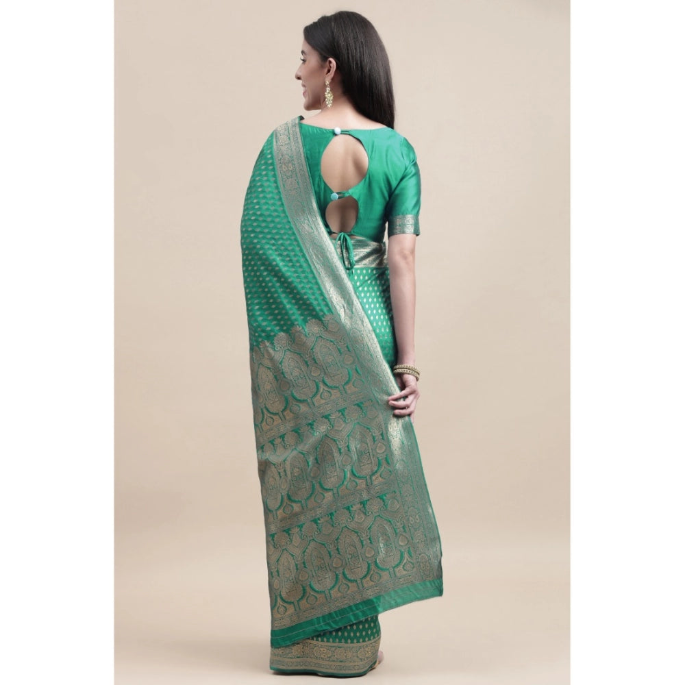 Shopper Beast Women's Kanjivaram Silk Designer Weaving Saree With Unstitched Blouse (Green, 5.50 Mtrs)