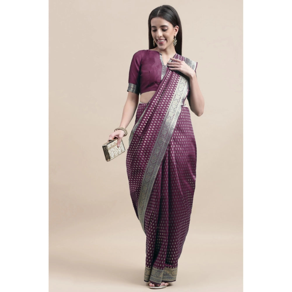 Shopper Beast Women's Kanjivaram Silk Designer Weaving Saree With Unstitched Blouse (Purple, 5.50 Mtrs)