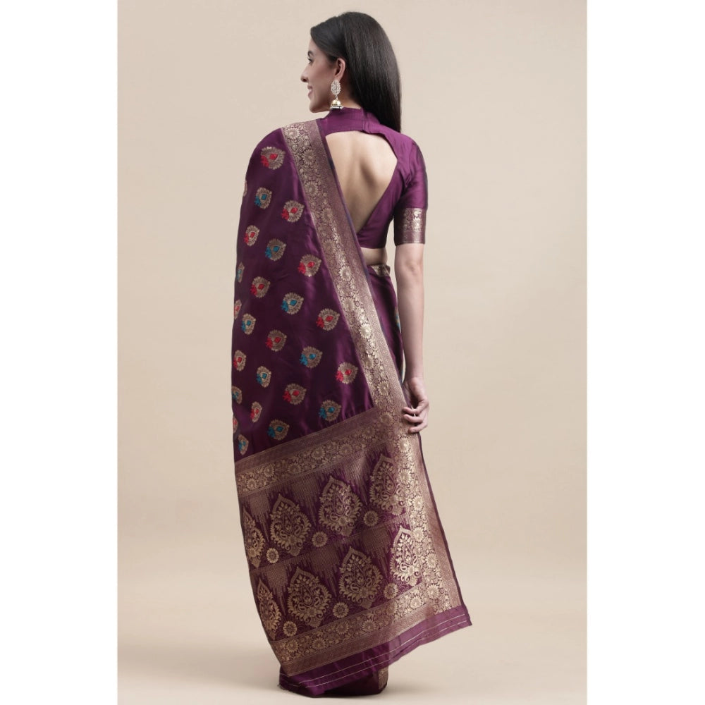 Shopper Beast Women's Kanjivaram Silk Designer Weaving Saree With Unstitched Blouse (Purple, 5.50 Mtrs)