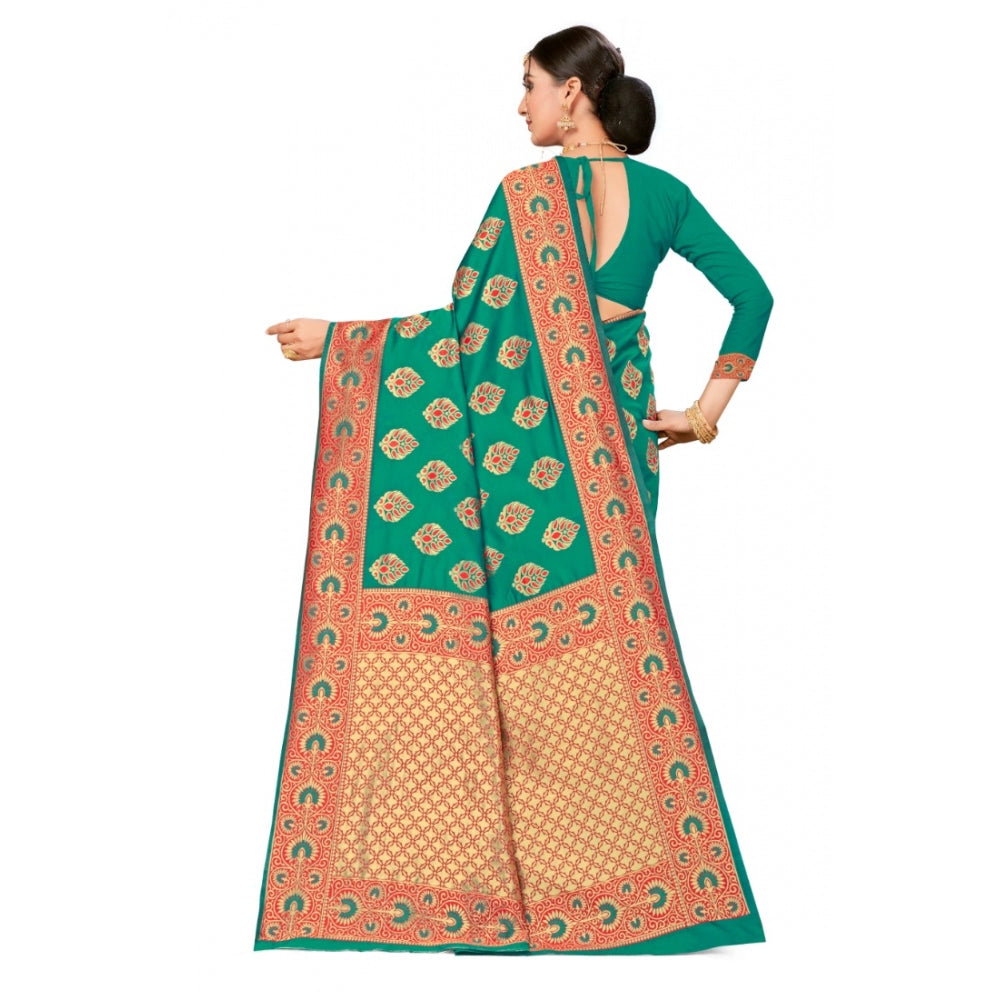 Shopper Beast Women's Banarasi Silk Designer Weaving Saree With Unstitched Blouse (Green, 5.50 Mtrs)