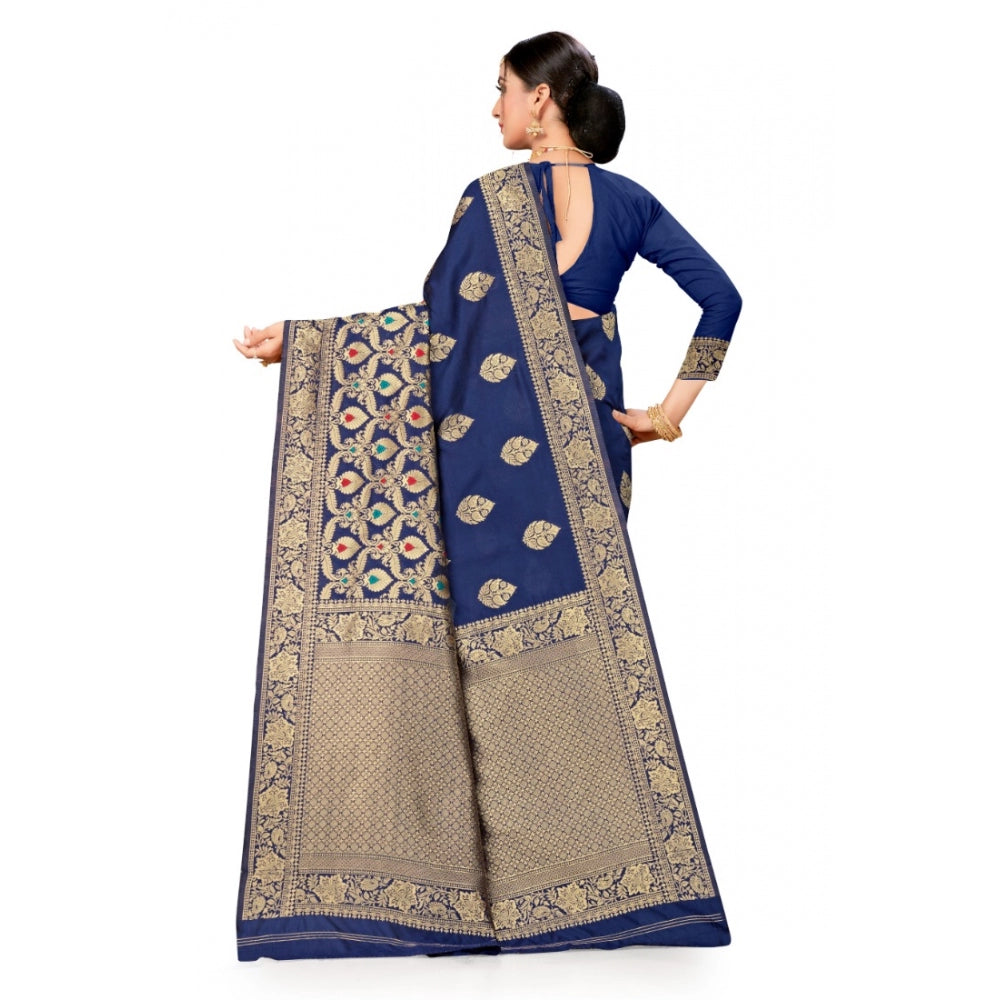 Shopper Beast Women's Banarasi Silk Designer Weaving Saree With Unstitched Blouse (Blue, 5.50 Mtrs)