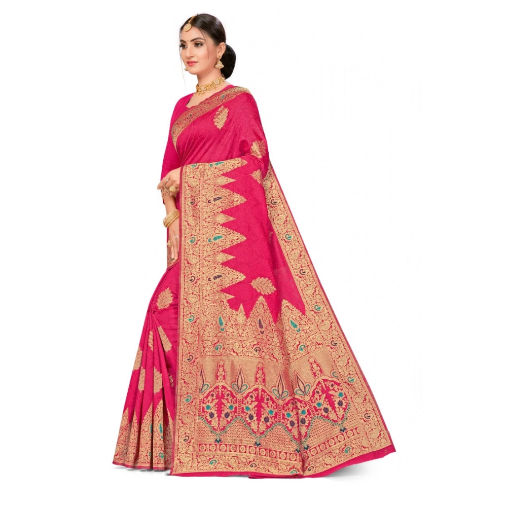 Shopper Beast Women's Banarasi Silk Designer Weaving Saree With Unstitched Blouse (Pink, 5.50 Mtrs)