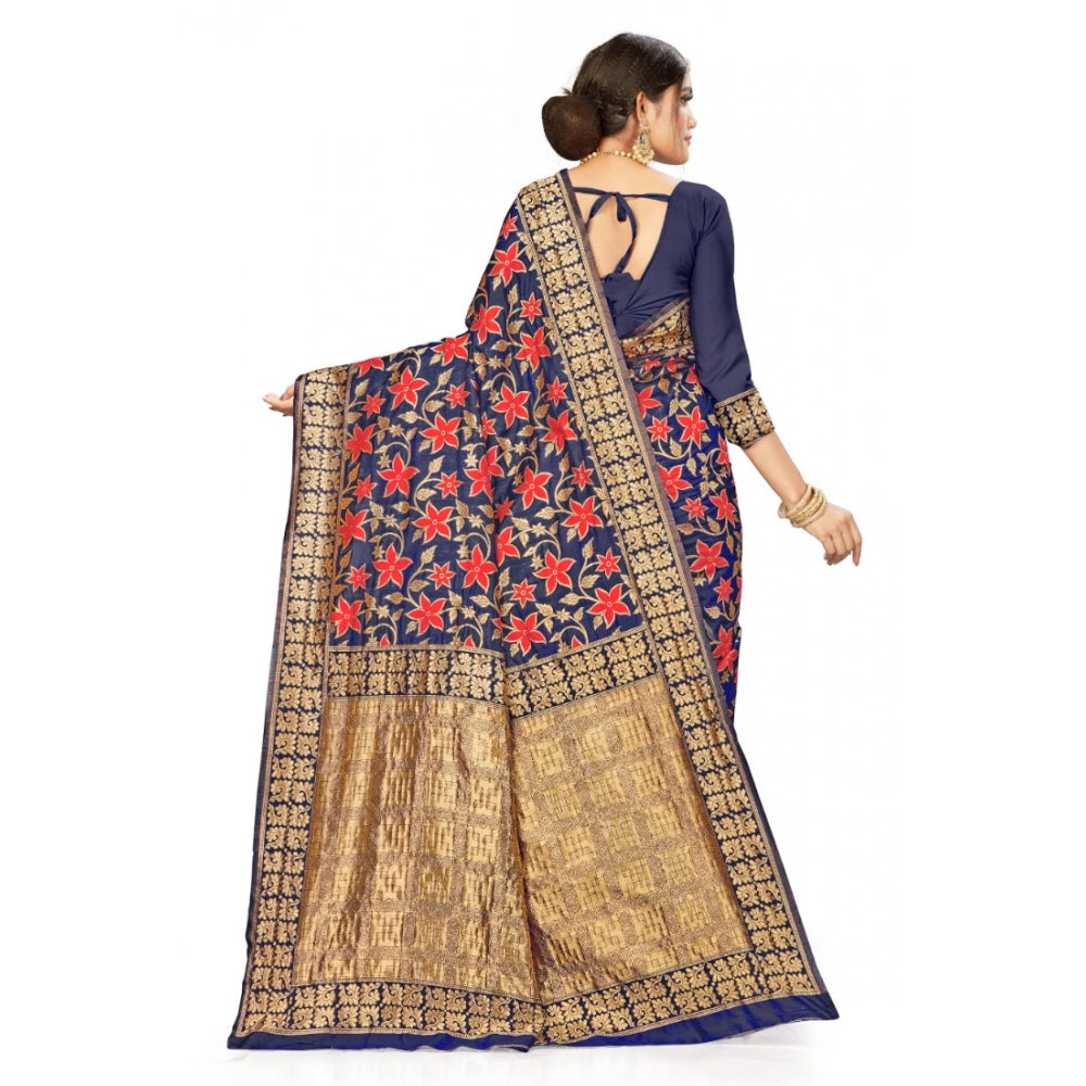 Shopper Beast Women's Banarasi Silk Designer Weaving Saree With Unstitched Blouse (Blue, 5.50 Mtrs)