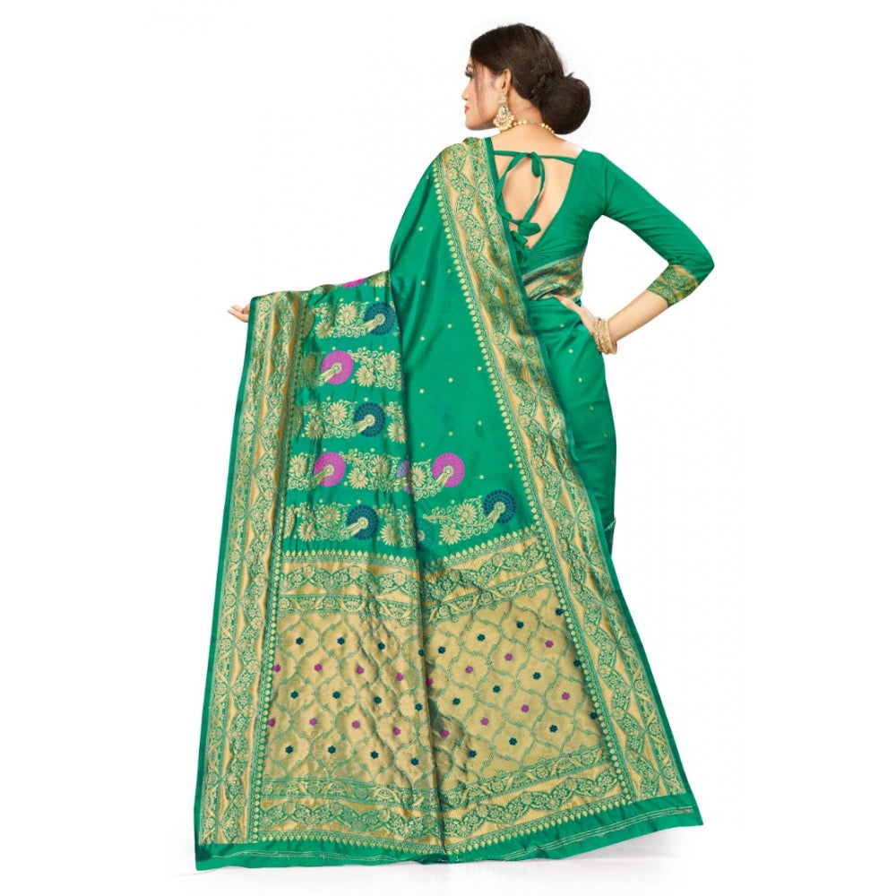 Shopper Beast Women's Banarasi Silk Designer Weaving Saree With Unstitched Blouse (Green, 5.50 Mtrs)