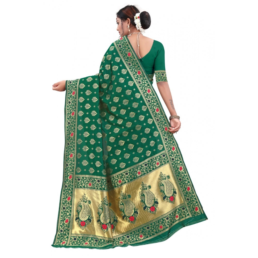 Shopper Beast Women's Banarasi Silk Designer Weaving Saree With Unstitched Blouse (Green, 5.50 Mtrs)