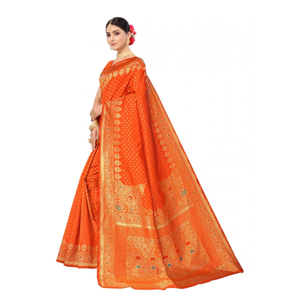 Shopper Beast Women's Banarasi Silk Designer Weaving Saree With Unstitched Blouse (Orange, 5.50 Mtrs)