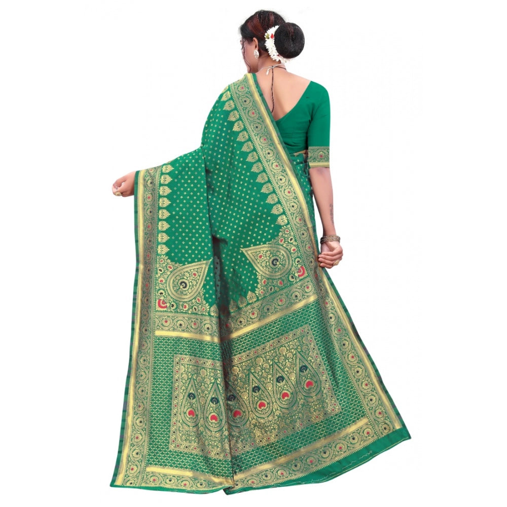 Shopper Beast Women's Banarasi Silk Designer Weaving Saree With Unstitched Blouse (Green, 5.50 Mtrs)