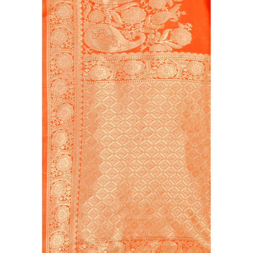 Shopper Beast Women's Banarasi Silk Designer Weaving Saree With Unstitched Blouse (Orange, 5.50 Mtrs)