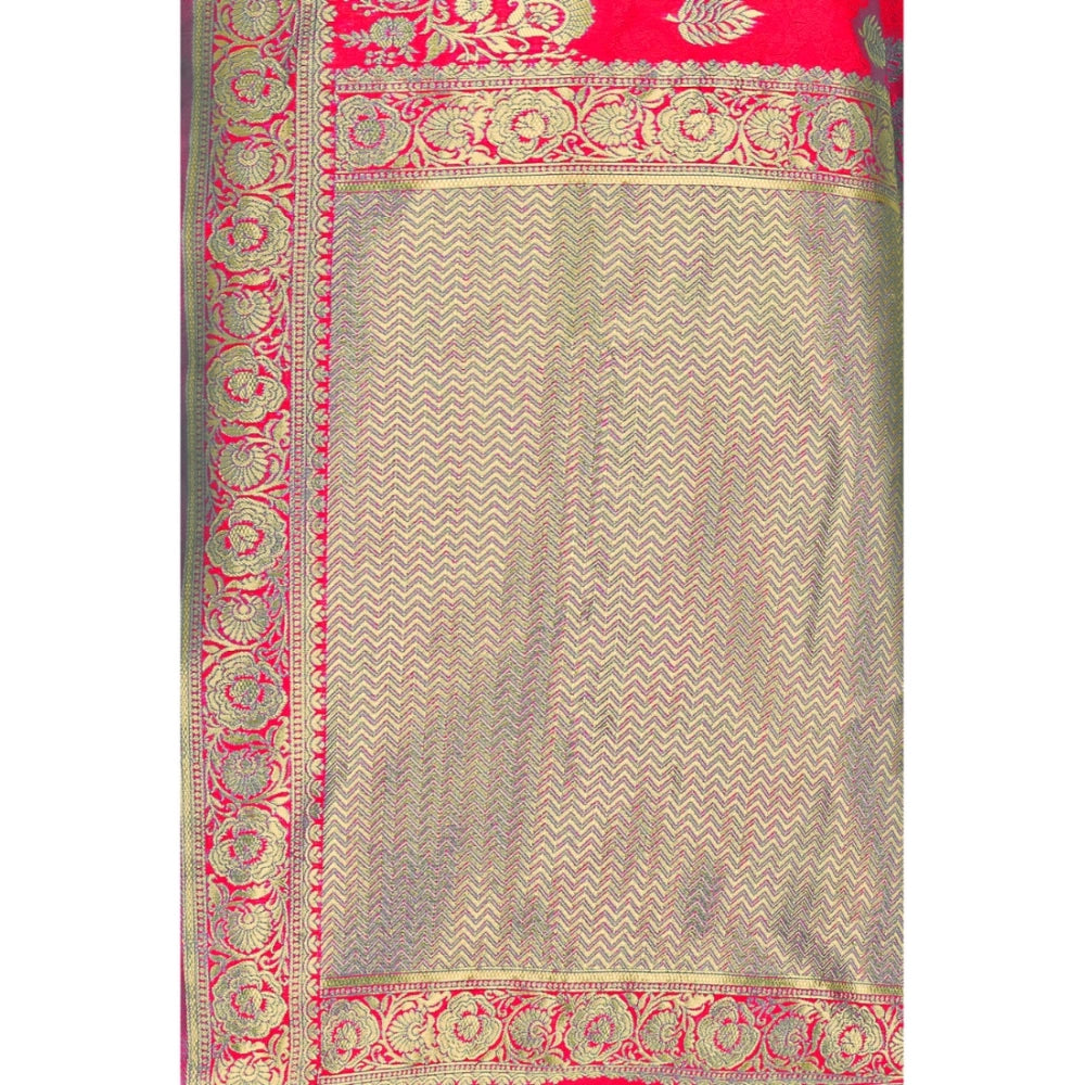 Shopper Beast Women's Banarasi Silk Designer Weaving Saree With Unstitched Blouse (Pink, 5.50 Mtrs)