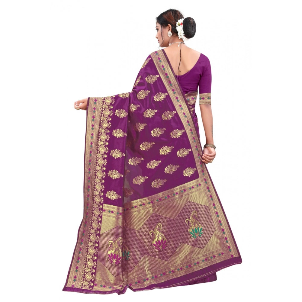 Shopper Beast Women's Banarasi Silk Designer Weaving Saree With Unstitched Blouse (Purple, 5.50 Mtrs)