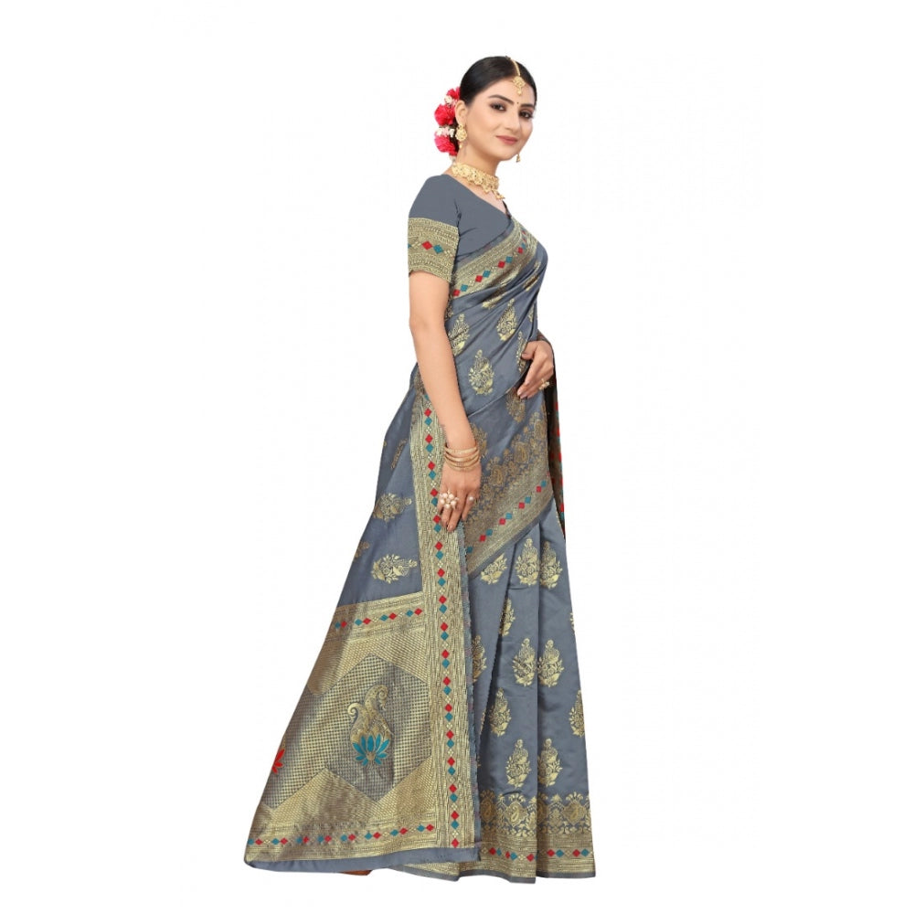 Shopper Beast Women's Banarasi Silk Designer Weaving Saree With Unstitched Blouse (Grey, 5.50 Mtrs)