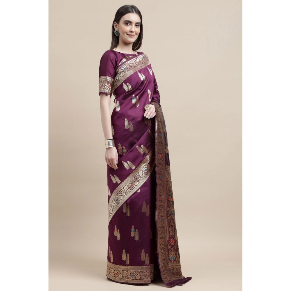 Shopper Beast Women's Kanjivaram Silk Designer Weaving Saree With Unstitched Blouse (Purple, 5.50 Mtrs)